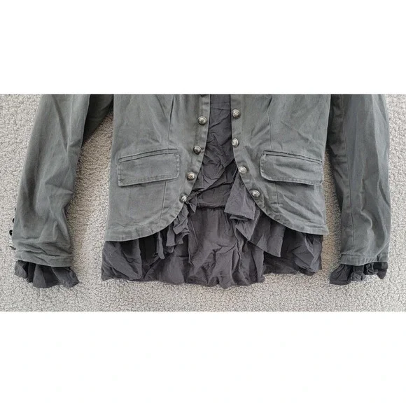Free People Ruffles Romance Jacket Women's S Washed Black Flap Pockets Open L/S+ - Picture 3 of 15